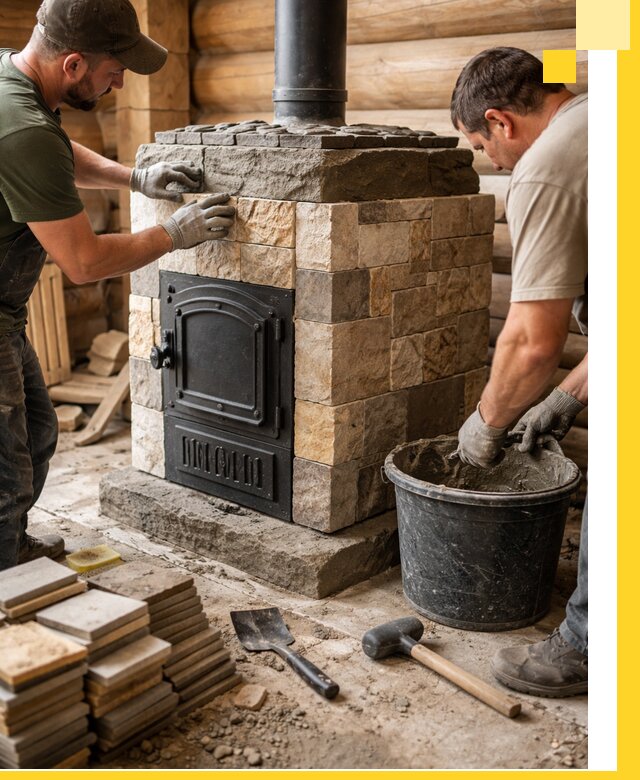 Облицовка банной печи под ключ в Балашихе: камень и плитка