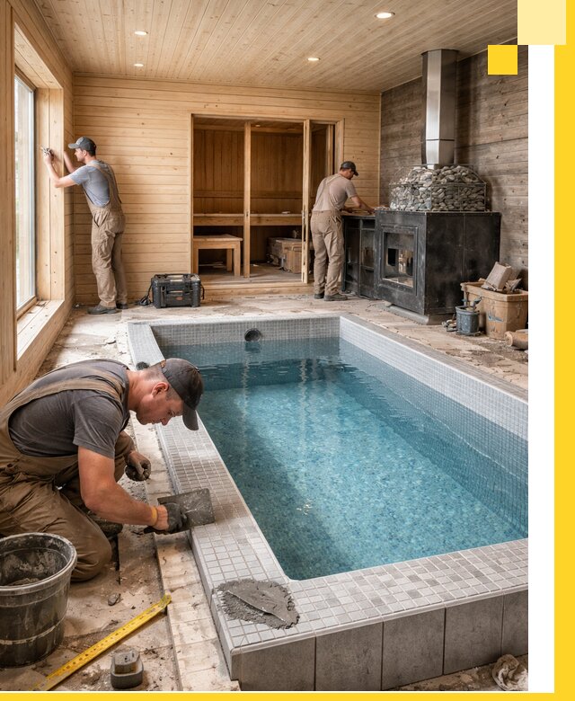 Проект бани с бассейном и сауной в Балашихе под ключ