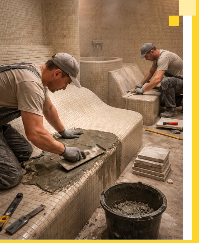 Лежаки для хамама под ключ в Балашихе, проект и монтаж